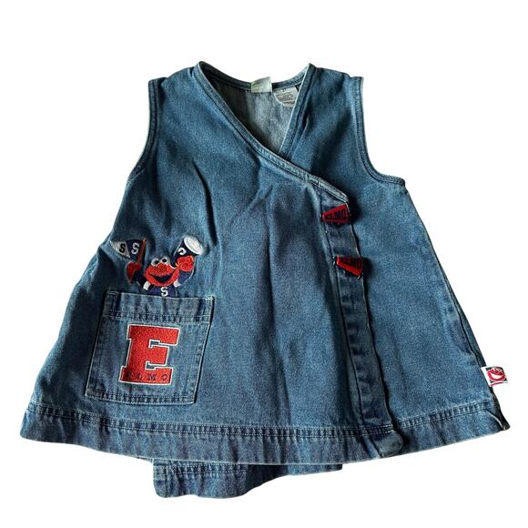 Sesame Street Elmo Vintage Girls Size 3T Denim Wrap Dress Cheer Pleated Y2K - Picture 1 of 7